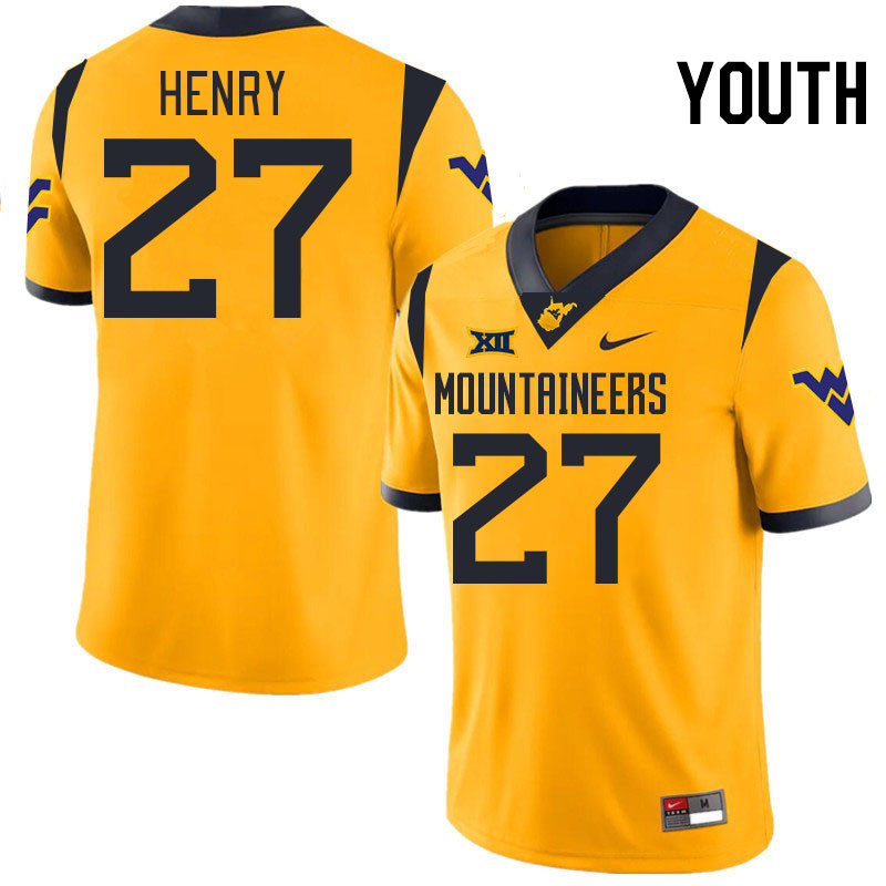 Youth #27 Chris Henry West Virginia Mountaineers College 2024 New Uniforms Football Jerseys Stitched